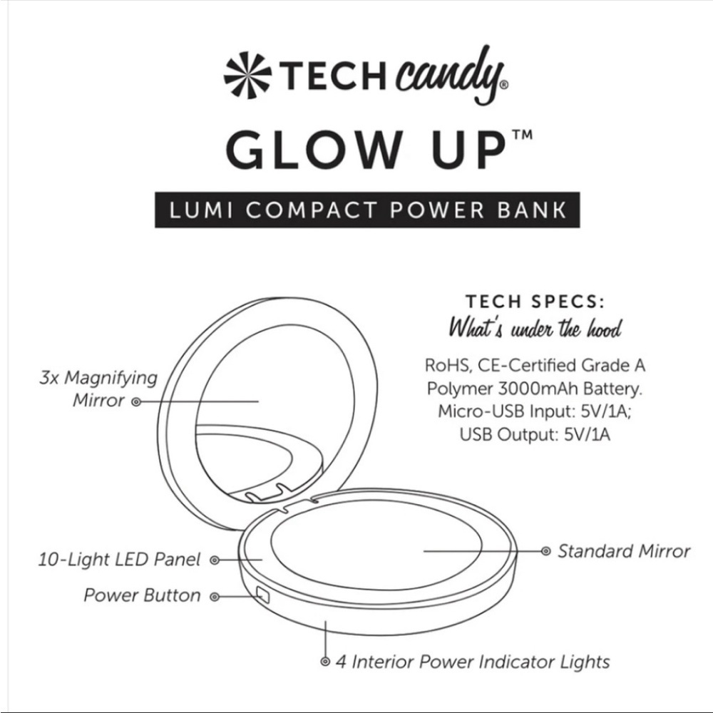 Tech Candy Glow Up Compact Mirror Power Bank - Picture 3 of 8
